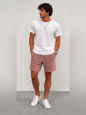 J. Hilburn Linen Classic Pink Flat Front Chino Shorts